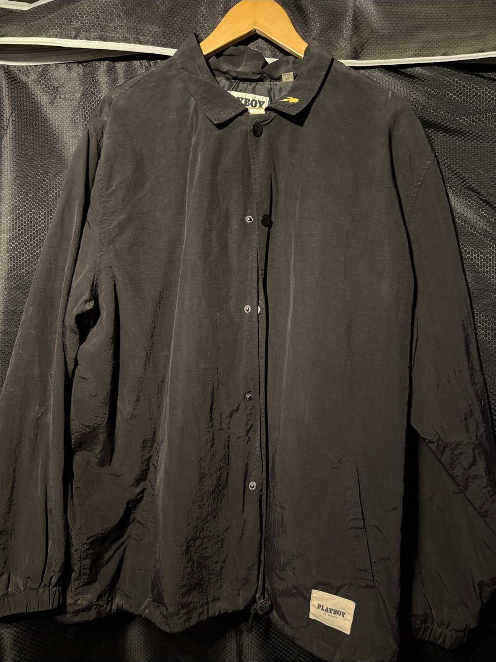 PLAYBOY Men’s Black Long-Sleeve Button Down Shirt Jacket